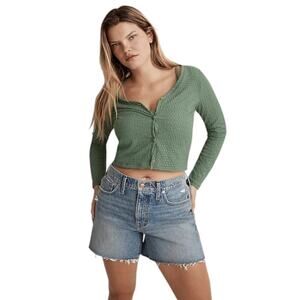 Madewell Crinkle Button-Up Cardigan Light Green Textured Knit Size S Small